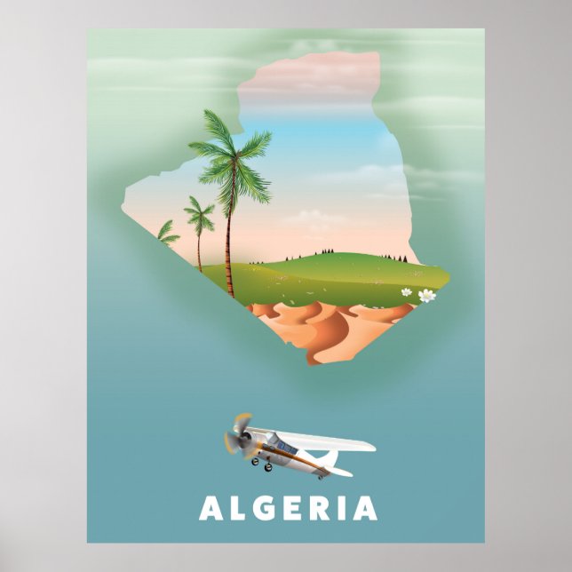 Poster Cartaz de viagem ilustrado da Argélia. (Frente)