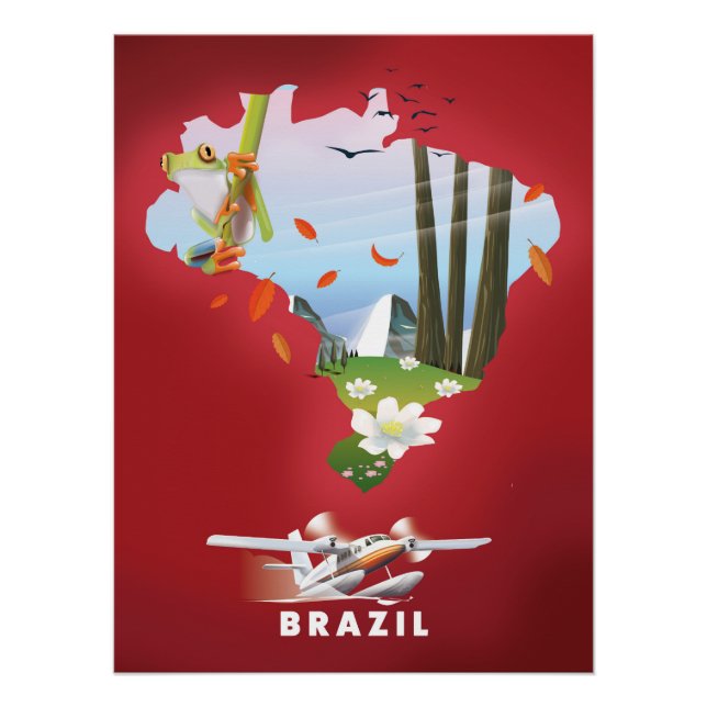 Póster Cartaz de viagem ilustrado do Brasil. (Frente)