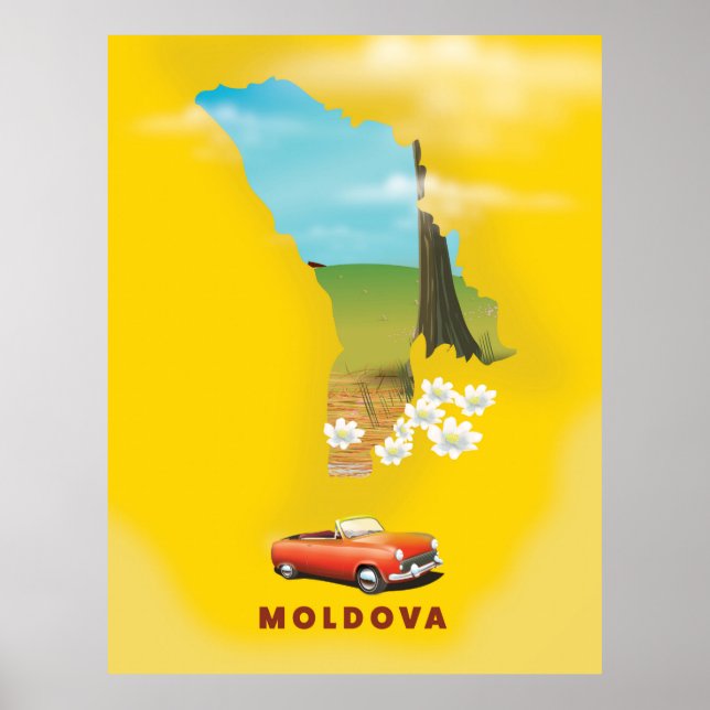 Poster Cartaz de viagem ilustrado do mapa da Moldávia (Frente)