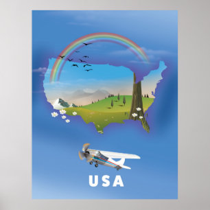 Poster Cartaz de viagem ilustrado dos EUA