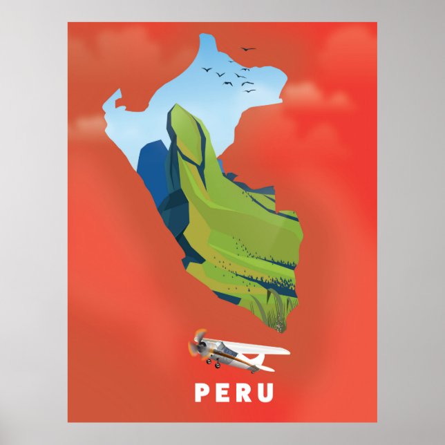 Poster cartaz de viagem ilustrado mapa do Peru (Frente)