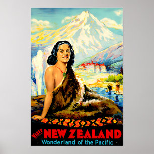 Poster Cartaz de Viagem Impresso da Nova Zelândia Arte Ma