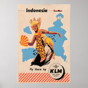 Poster Cartaz de Viagem Indonésia KLM Arte Indonésia Impr