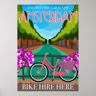 Poster Cartaz de Viagem Inspirado em Amsterdam Vintage