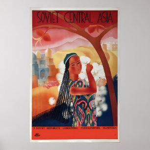 Poster Cartaz de Viagem Intourist da Ásia Central Soviéti