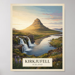 Poster Cartaz de Viagem Kirkjufell Vintage Islândia   Isl