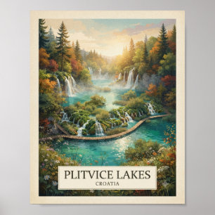 Poster Cartaz de Viagem Lagos Plitvice Vintage   Croácia