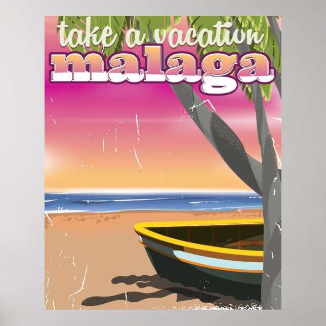 Póster Cartaz de viagem Málaga Espanha. (Frente)
