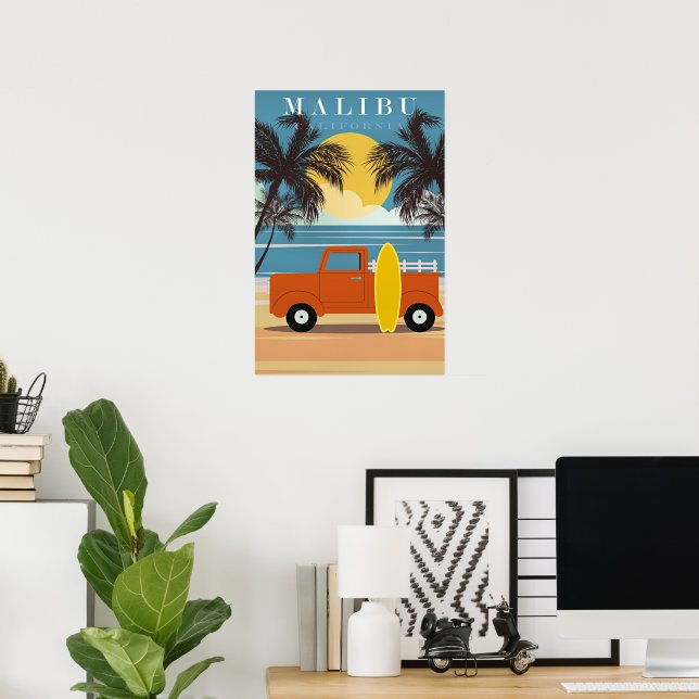 Poster Cartaz de viagem Malibu, Ca (Escritório em casa)