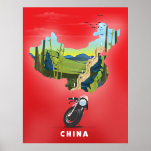 Poster cartaz de viagem mapa ilustrado da China
