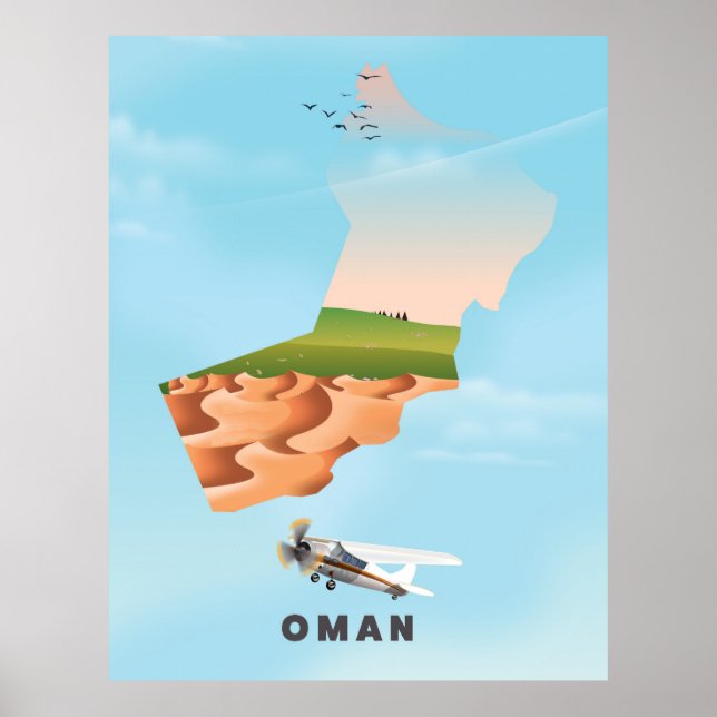 Poster cartaz de viagem mapa ilustrado de Omã (Frente)