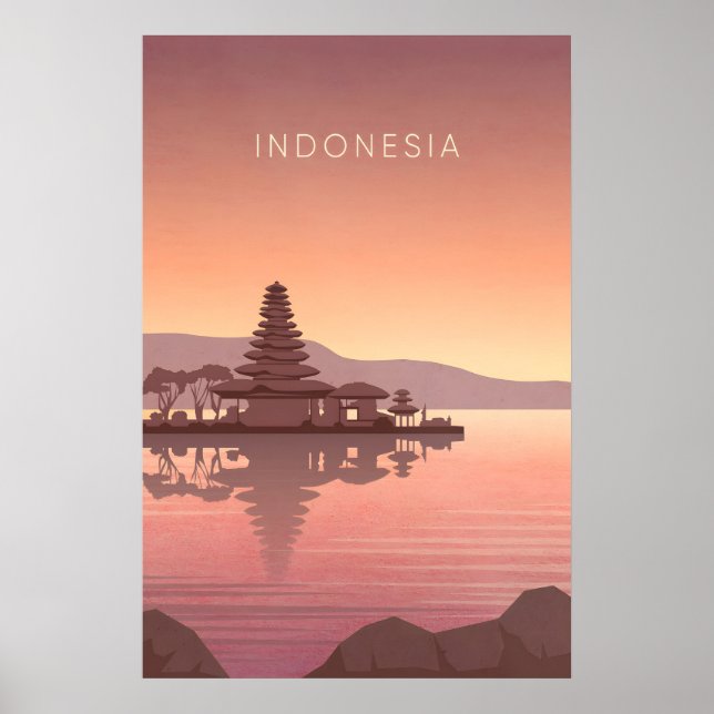 Poster Cartaz de Viagem Mínima da Indonésia (Frente)