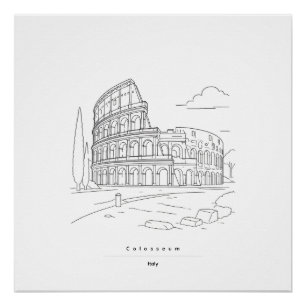 Póster Cartaz de Viagem Minimalista do Coliseu de Roma em