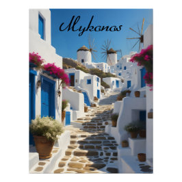 Póster Cartaz de Viagem Mykonos Grécia