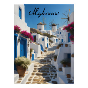 Póster Cartaz de Viagem Mykonos Grécia