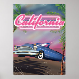 Póster cartaz de viagem neon retrô da Califórnia