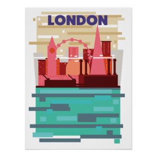 Póster Cartaz de viagem no horizonte de Londres.