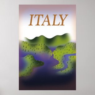 Poster Cartaz de viagem paisagem estilo vintage Itália.