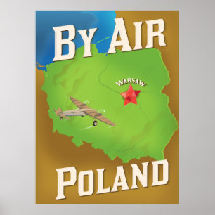 Póster Cartaz de viagem para a Polônia de avião