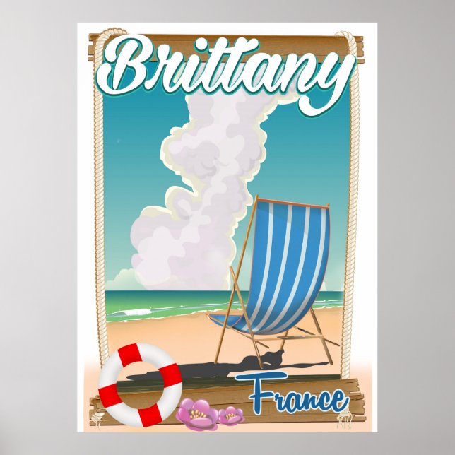 Poster cartaz de viagem para a praia da Bretanha França (Frente)