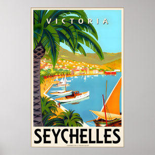 Poster Cartaz de Viagem para Seychelles Victoria Oceano Í