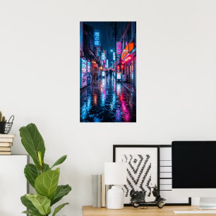 Poster Cartaz de Viagem para Tóquio Japão - Chuva Noturna