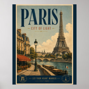 Poster Cartaz de Viagem Paris Cidade da Luz Vintage com E