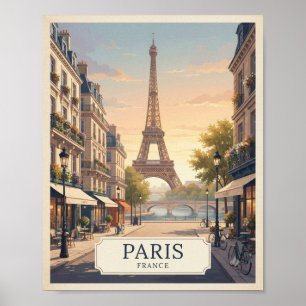Poster Cartaz de Viagem Paris França Vintage Torre Eiff
