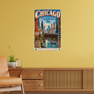 Poster Cartaz de Viagem Retro Chicago Illinois Linha do H