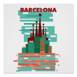 Póster Cartaz de viagem retrô de Barcelona