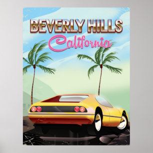 Póster Cartaz de viagem retrô de Beverly Hills Califórnia