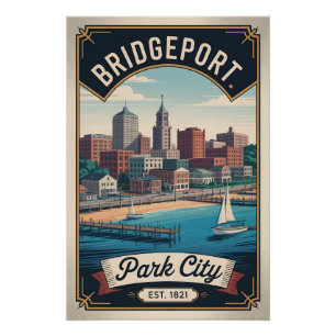 Póster Cartaz de Viagem Retro de Bridgeport Connecticut A