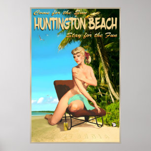 Poster Cartaz de Viagem Retro de Huntington Beach Califór