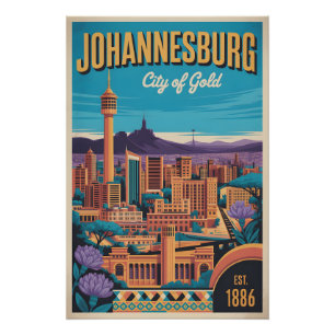 Póster Cartaz de Viagem Retro Johannesburg África do Sul