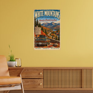 Poster Cartaz de Viagem Retro Montanhas Brancas New Hamps