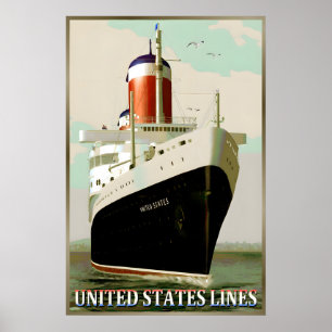 Poster Cartaz de Viagem Retro Novo da SS UNITED STATES Li