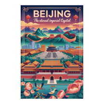 Cartaz de Viagem Retro Pequim China Arte Vintage