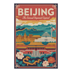 Póster Cartaz de Viagem Retro Pequim China Arte Vintage