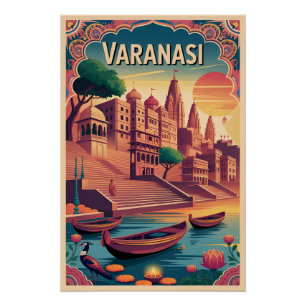 Póster Cartaz de Viagem Retro Varanasi Índia