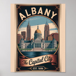 Poster Cartaz de Viagem Retro Vintage Albany Nova York 