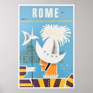 Poster Cartaz de Viagem Roma Itália Sinal Aer Lingus Impr
