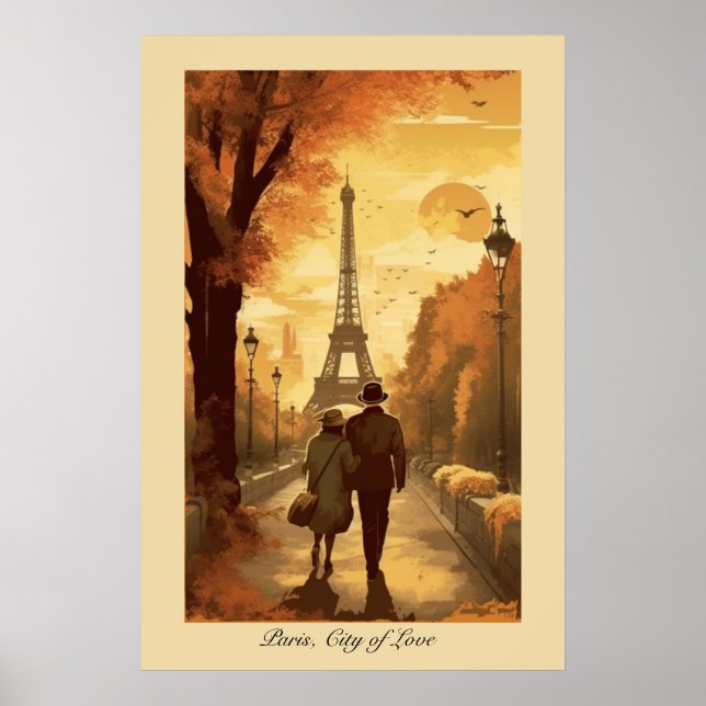 Poster Cartaz de Viagem, Romance em Paris personalizável (Frente)