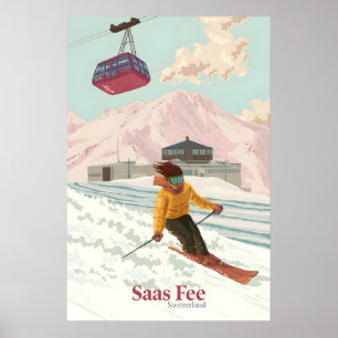 Poster Cartaz de Viagem Saas Fee Suíça Estância de Esqui