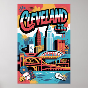 Poster Cartaz de Viagem Urbano de Cleveland OH com Grafit