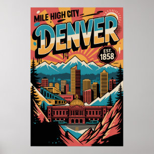 Poster Cartaz de Viagem Urbano de Denver CO com Grafite