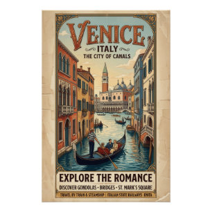 Póster Cartaz de Viagem Veneza Itália Vintage