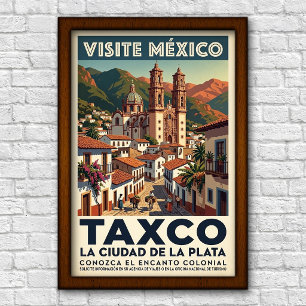 Poster Cartaz de Viagem Vintage 1960s Taxco, México