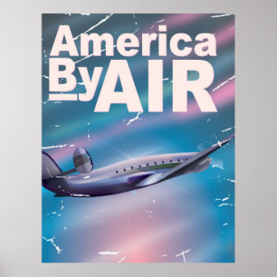 Póster Cartaz de viagem vintage América de Avião