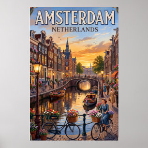 Poster Cartaz de Viagem Vintage Amsterdã Arte de Parede