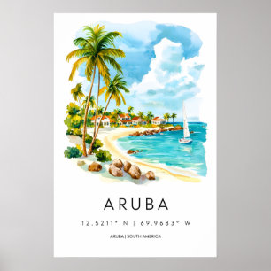 Poster Cartaz de Viagem Vintage Aquarela Aruba Esqui